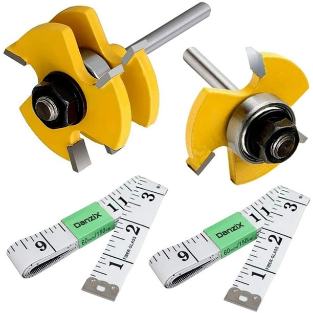2PCS Tongue and Groove Router Bit Set 1/4Inch Shank T-shape 3-teeth Cutter Tool 2PCS Tongue and Groove Router Bit Set 1/4Inch Shank T-shape 3-teeth Cutter Tool